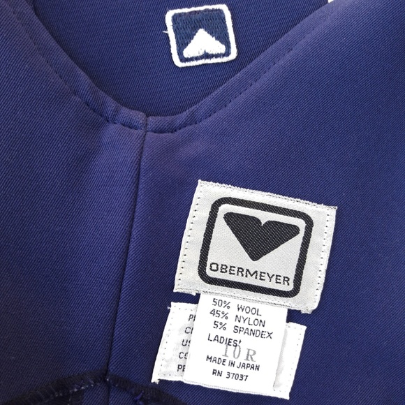 Obermeyer Vintage Navy Ski Pant Bibs Zip Stretch Snow Gaiters Stirrup Japan 10 - Picture 7 of 8